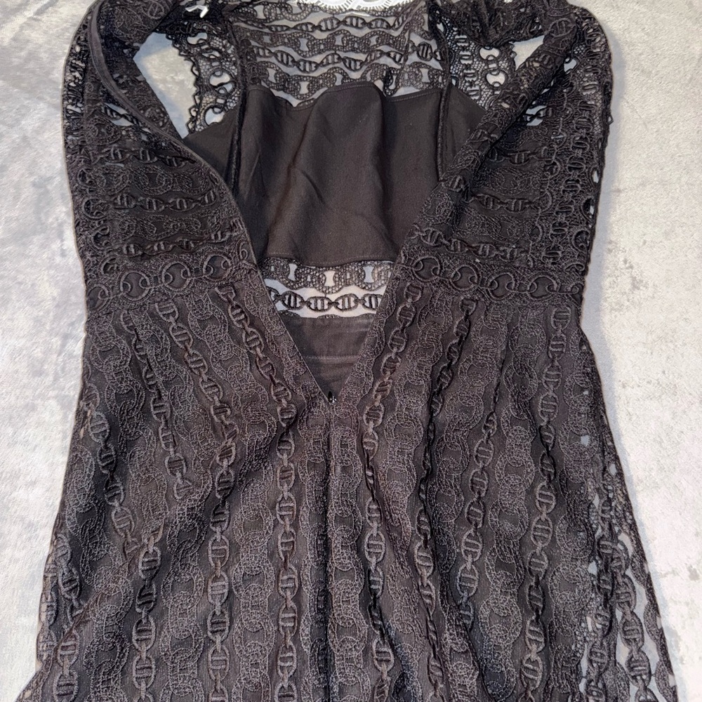 Sandro Black Lace Mini Dress White Collar - Picture 6 of 7